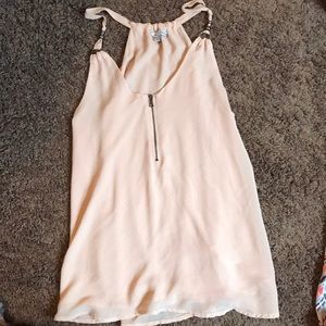 Beige/pale pink zip up blouse. Size small